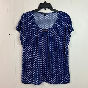 Adrienne Vittadini Womens Blouse Size XL Blue Short Cap Sleeve Round Neck